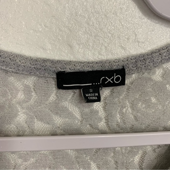 RXB Light Grey Waffle Knit Lace Peplum Sweater Top Size S - Picture 7 of 8